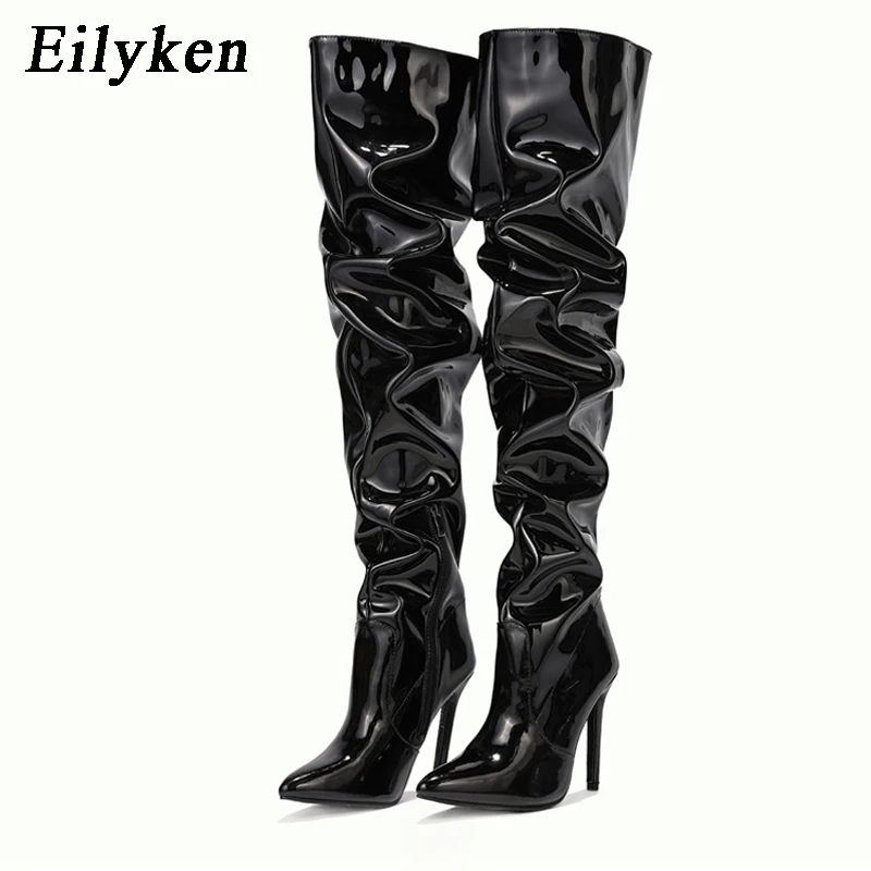 Thumbnail: Eilyken Red Women Over The Knee Boots High Heels Patent Leather Solid Pointed To