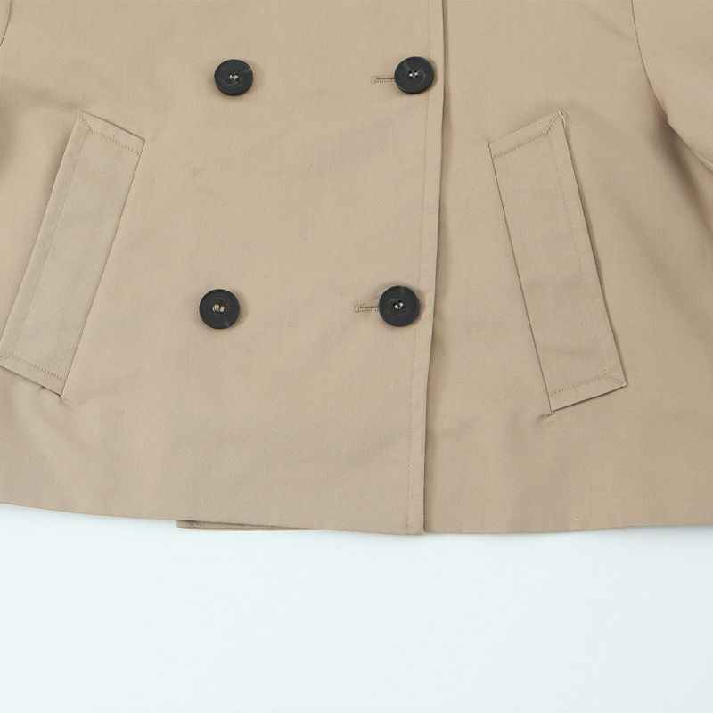 Thumbnail: Willshela Women Fashion Khaki Double Breasted Short Trench Jacket Vintage Notche