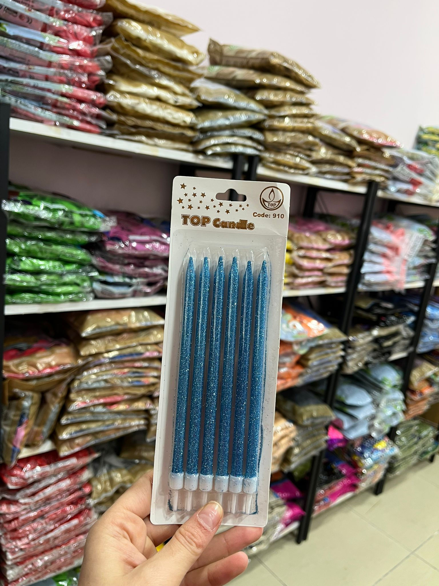 Top Candle Uzun Mavi Simli Doğum Günü Mumu