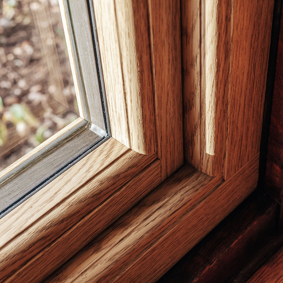 Close-up of oak heritage windows and doors frame detail