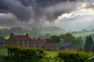 At huge thunder storm brewing over Chop Gate, North Yorkshire, UK
