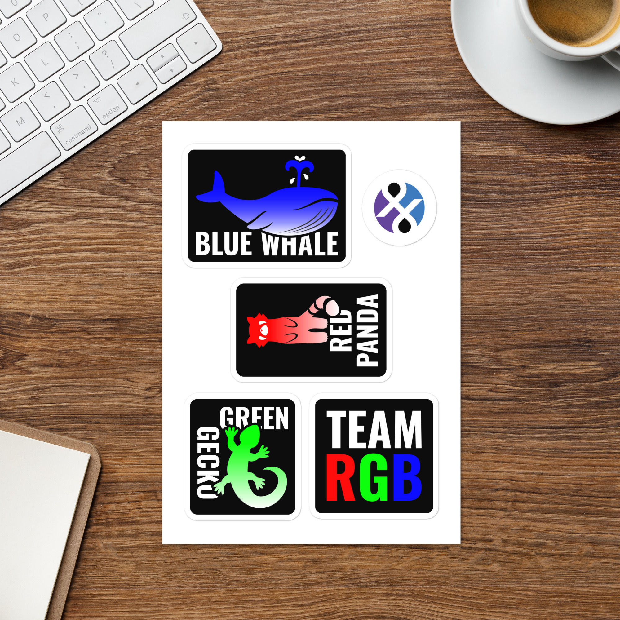 Team RGB, Blue Whale, Red Panda, Green Gecko stickers