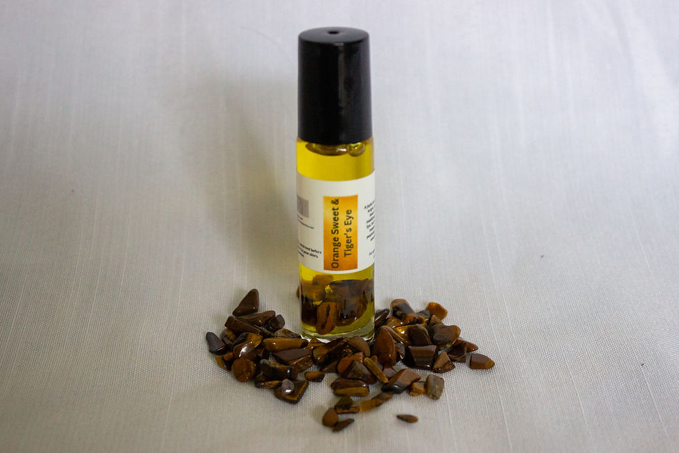 Sweet Orange and Tigers Eye Roller is uplifting and increases feelings of energy.