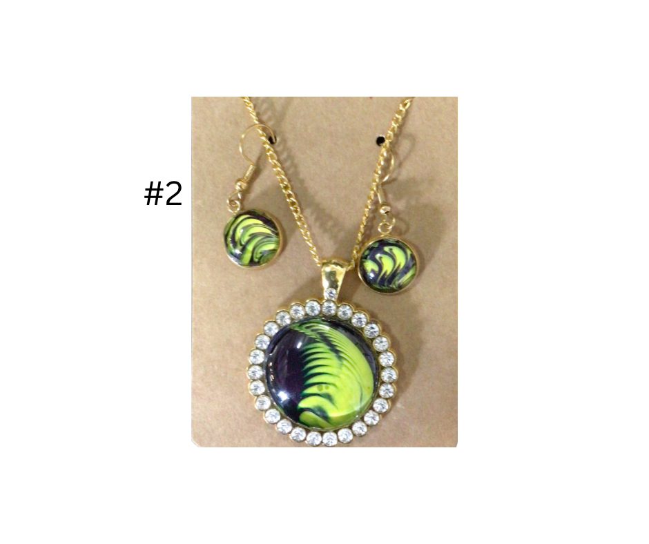 Drip-Painted Necklace and Earring Set - one of a kind - unique