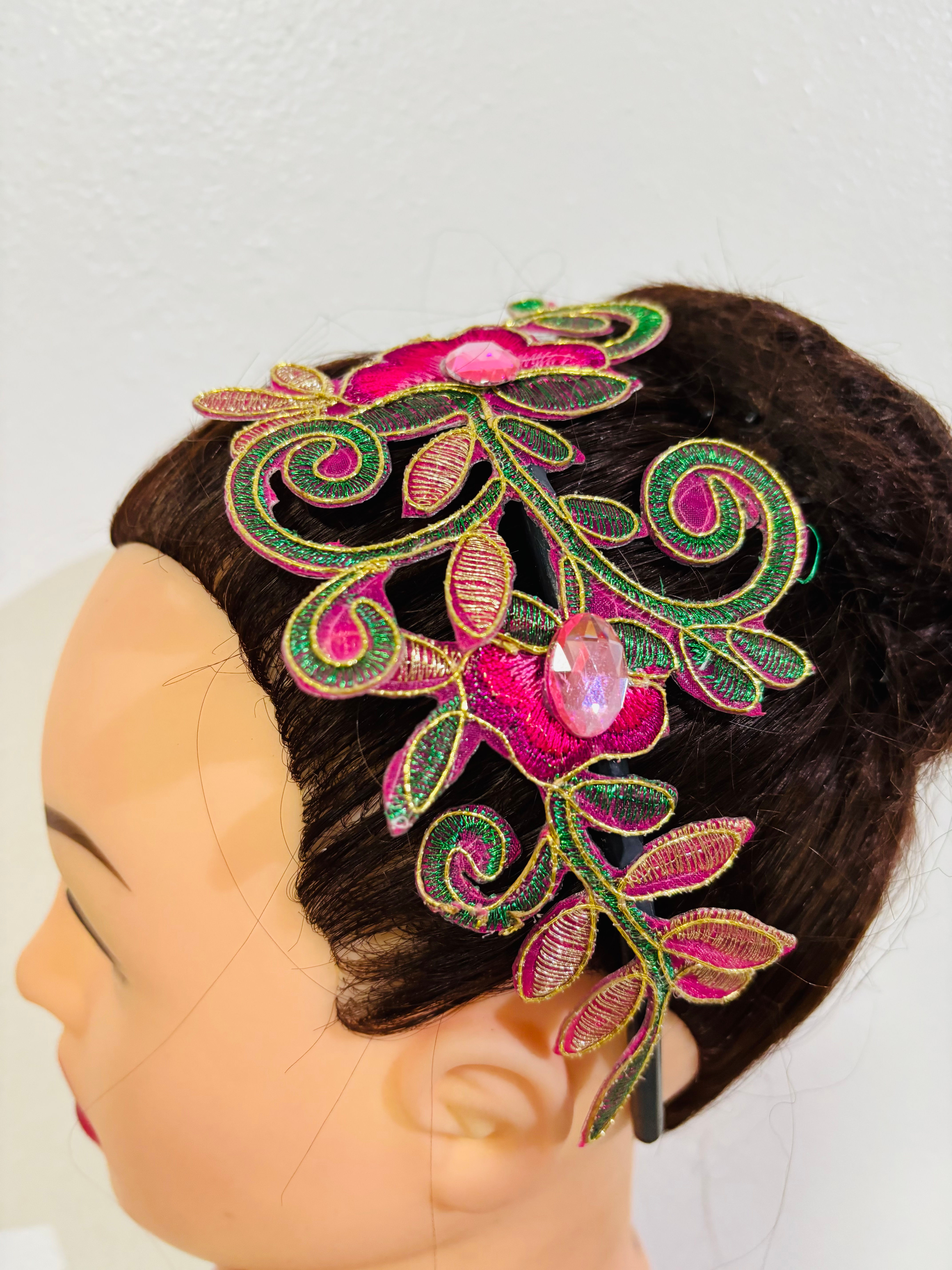 Tiara rosa e verde 