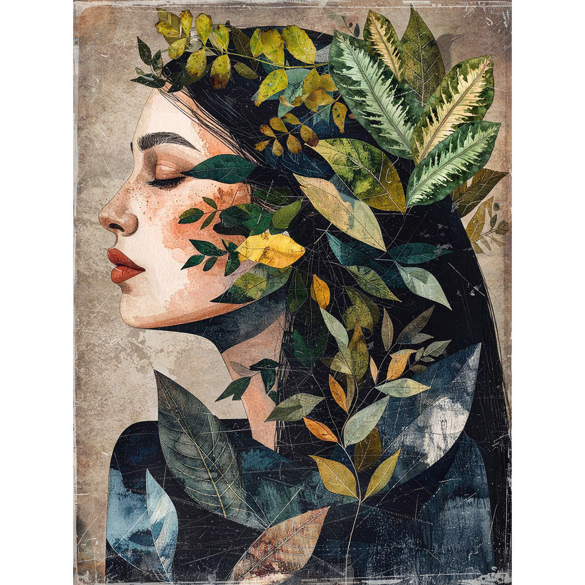 femme feuilles-papier froissé