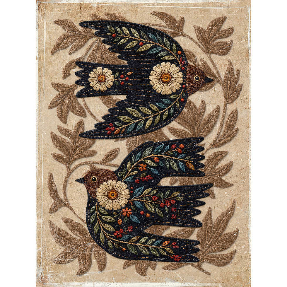 oiseaux brodés en papier froissé