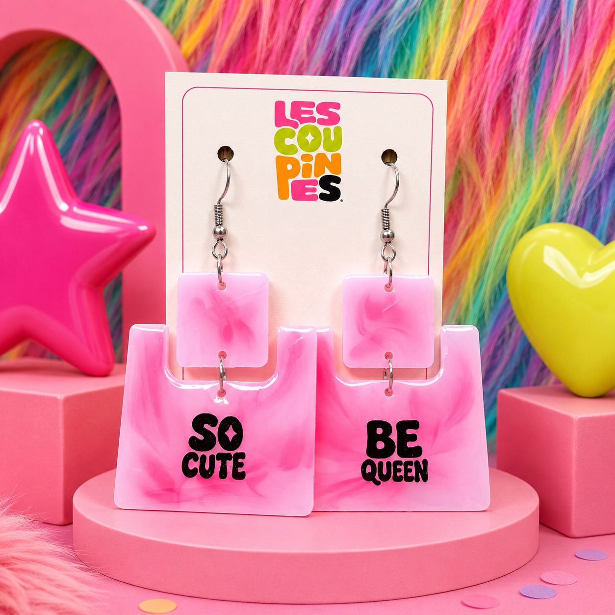 Boucles d’oreilles POP |carré rose | Les Coupines