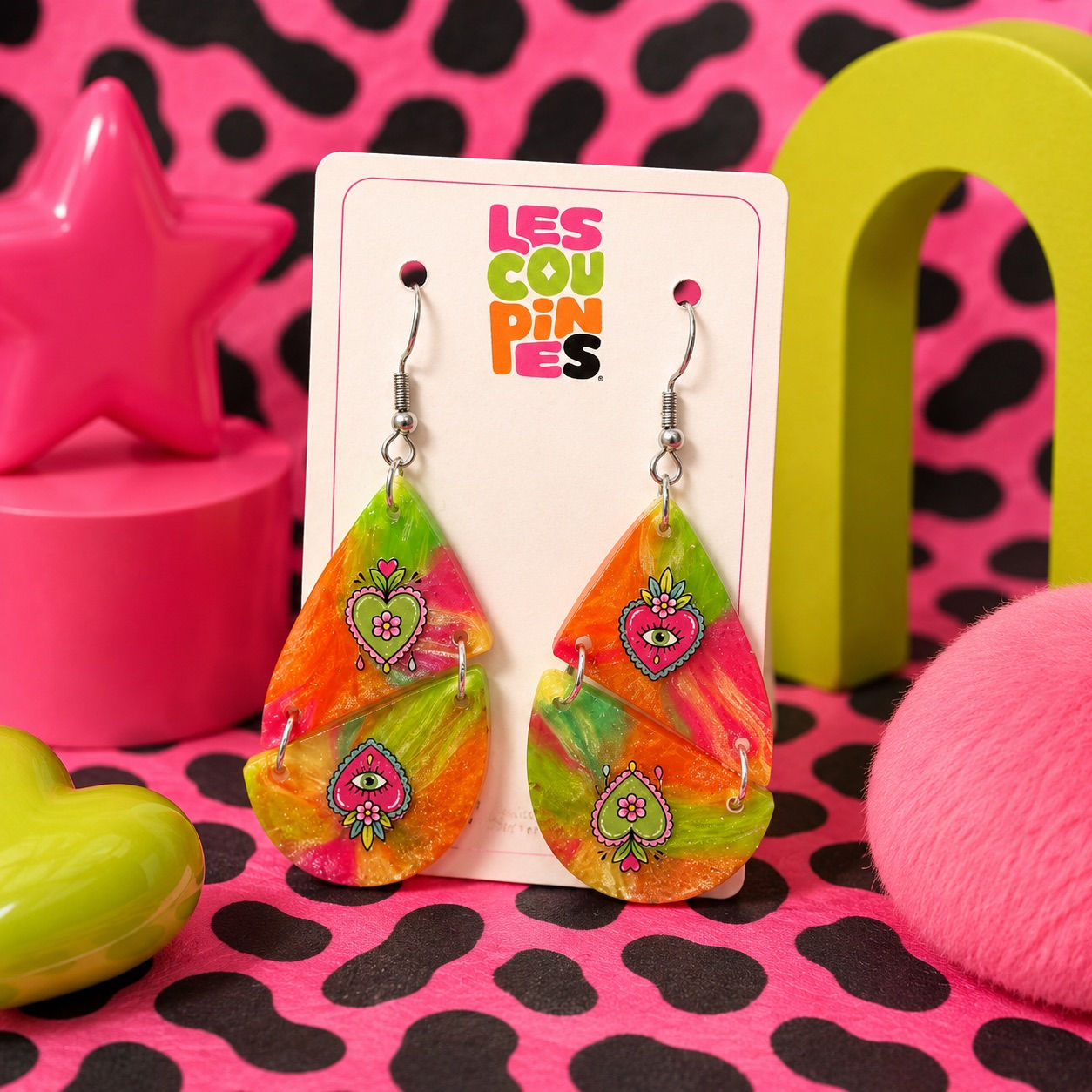Boucles d’oreilles Ex-Voto Pop | goutte multicolore | Les Coupines