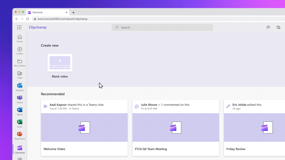 Clipchamp accessible depuis M365
