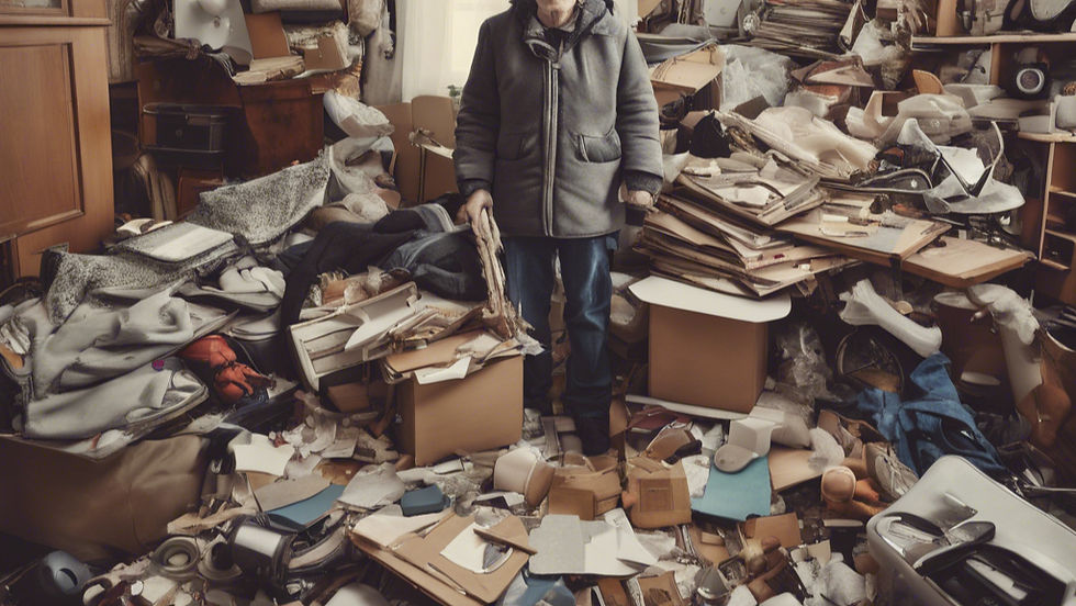 An individual suffering with hoarding disorder accumulates mounds of items, resulting in damage to their home.