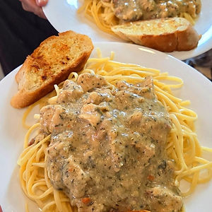 Chicken Breast Carbonara with Garlic French Baguette
