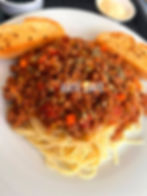Spaghetti Bolognese with Garlic French Baguette