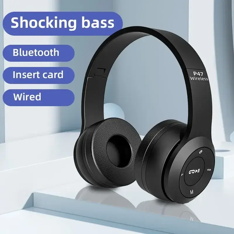 Thumbnail: Stereo P47 Wireless Headphones Bluetooth 5.0 Foldable Gaming Headset with Mic