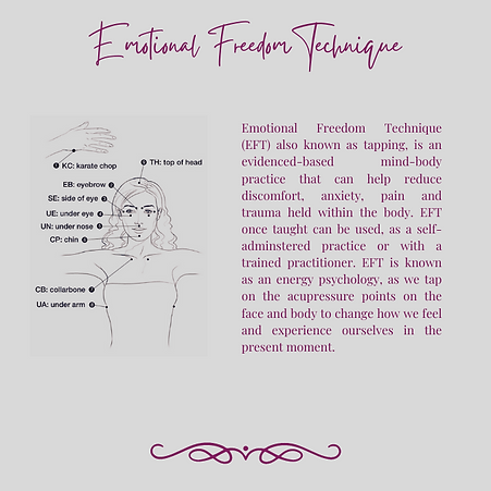 Image of tapping points on a woman plus text explain EFT