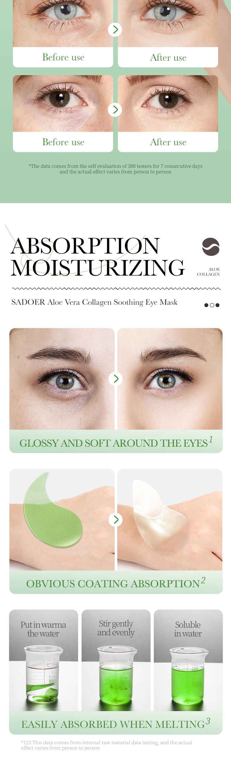 Thumbnail: 60PCS SADOER Aloe Vera Collagen Eye Mask, anti-wrinkle, reduce dark circles, moi