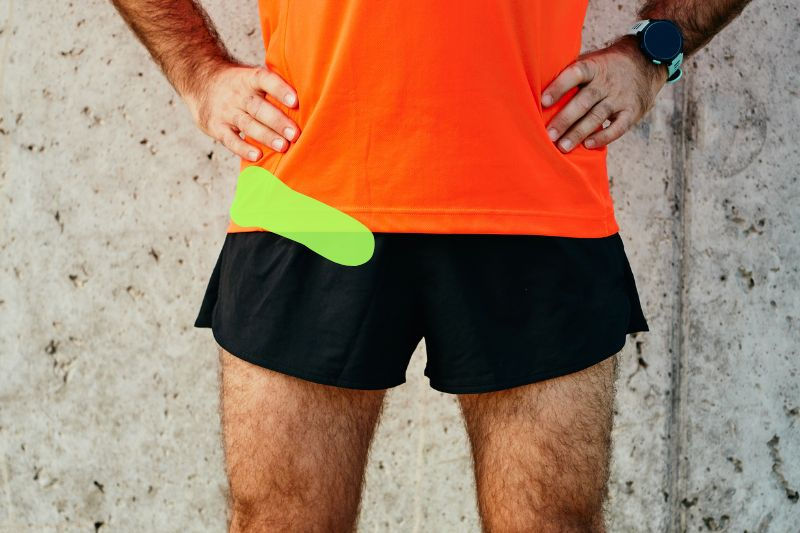 Where you typically feel the pain from the hip joint.