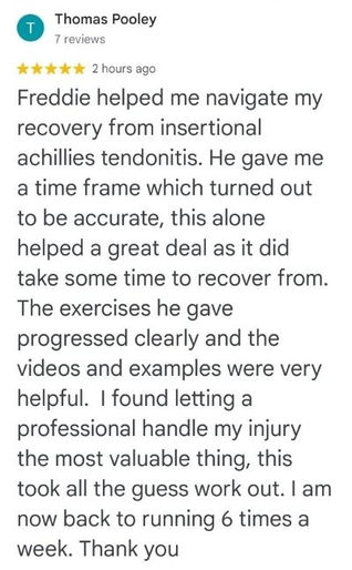 Online physio review left by Thomas Pooley for insertional Achilles tendinopathy treatment.