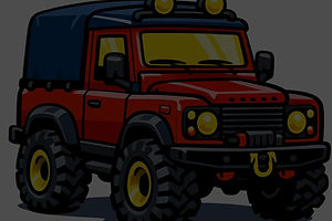 A landrover truck and the words: Cross the border