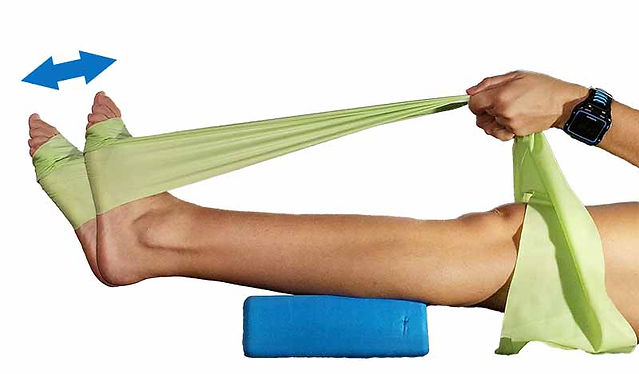 Plantar flexion exercise with resistance band.