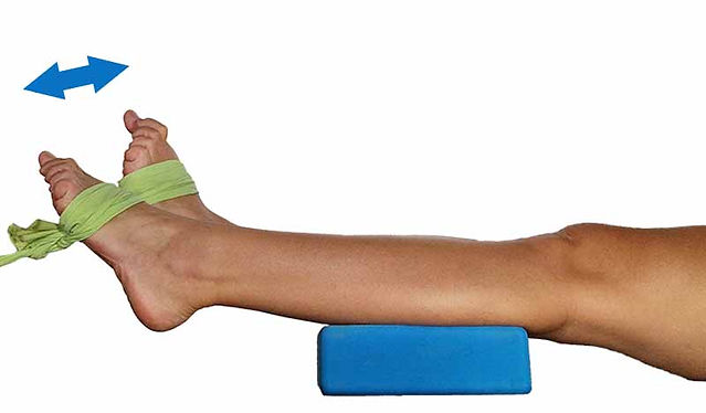Dorsiflexion exercise with resistance band.