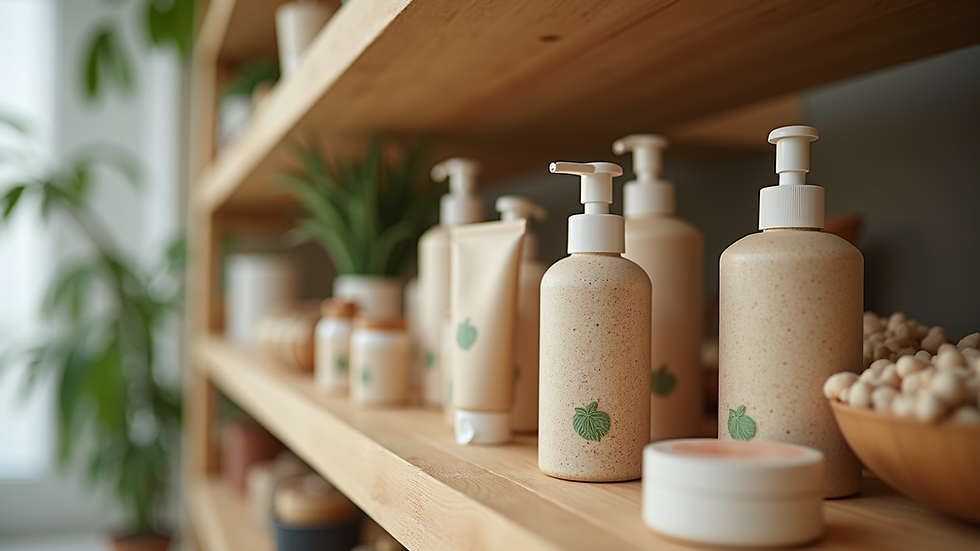 Eye-level view of a variety of eco-friendly products on display