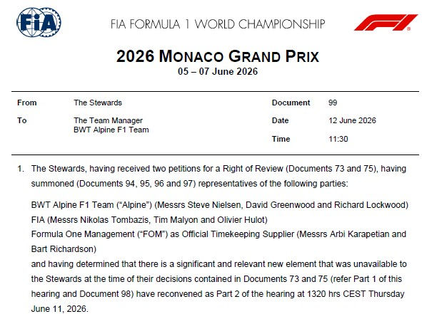 FIA stewards' decision rescinding Gasly's Monaco pit-lane penalties.