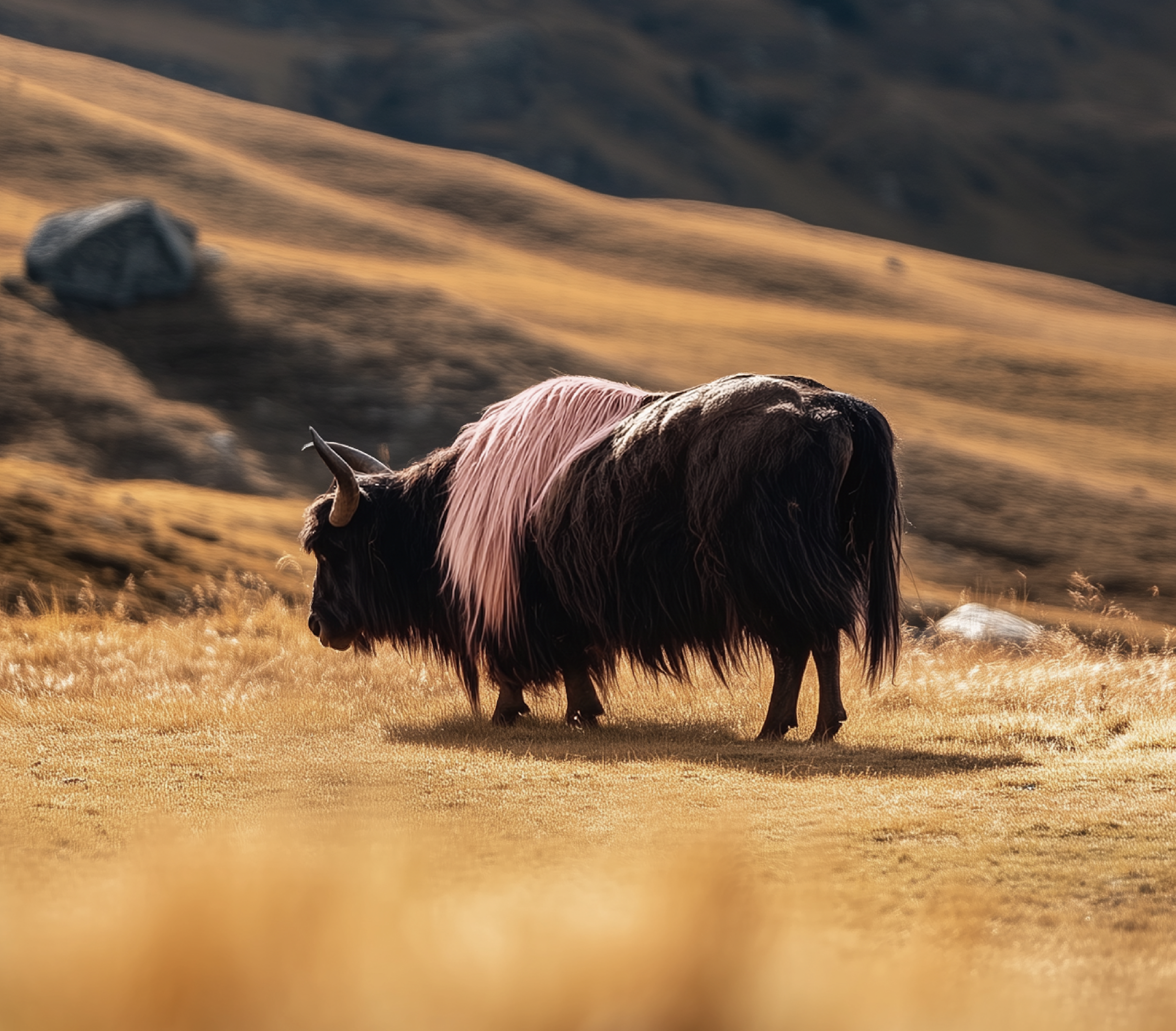 Yak in a golden mountain meadow