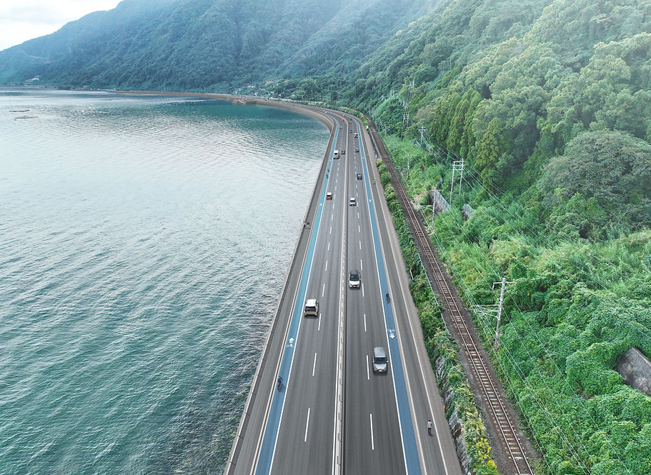 土木パース｜国道10号線｜鹿児島市と姶良市を結ぶ主要道路｜完成予想図｜鳥瞰パース｜里村パース制作室｜写真合成CGパース画
