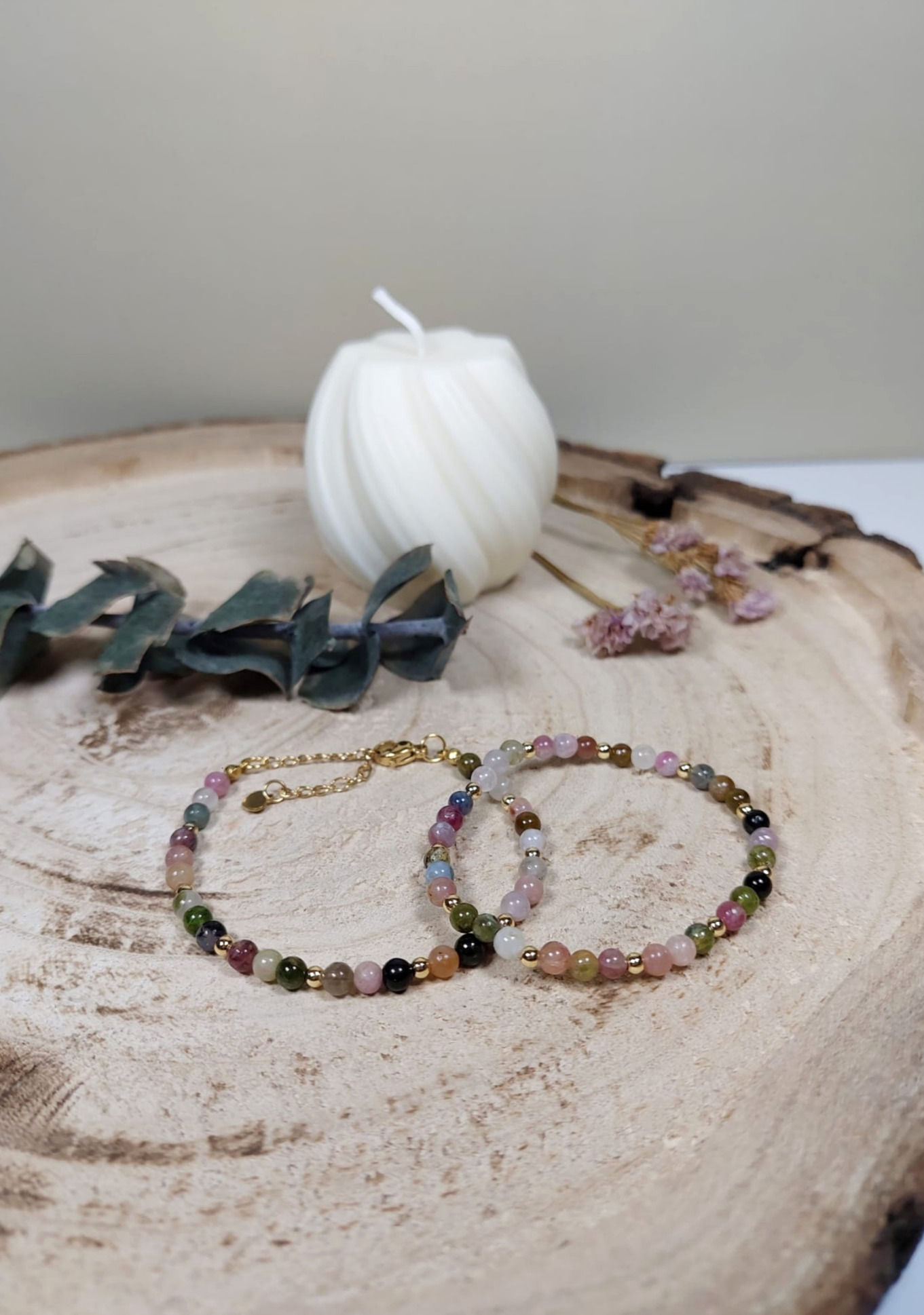 Turmalin Armband vergoldet rosa, Gummiband und Verschluss