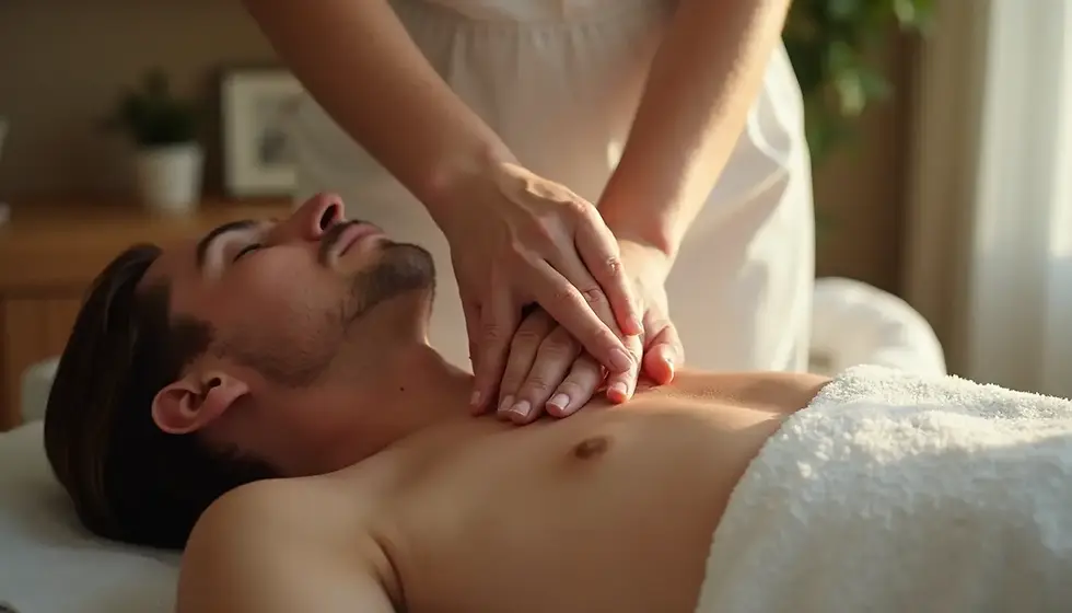 Vue en gros plan d'une séance de Reiki avec un praticien et un receveur