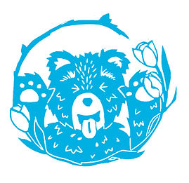 Blue stylized bear illustration with flowers