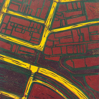 Soft cut relief print from Cartography lesson in Printmaking
