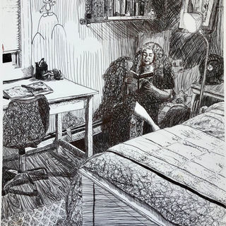 Ballpoint pen drawing from Autobiographical Spaces lesson in Drawing and Painting Intensive
