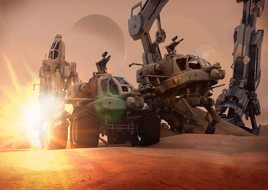 Photoshop .gif animation alters static stock Sci Fi image.