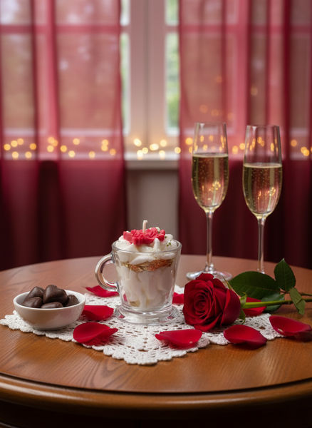 Mini bougie Rose édition Saint-Valentin avec pétales rouges