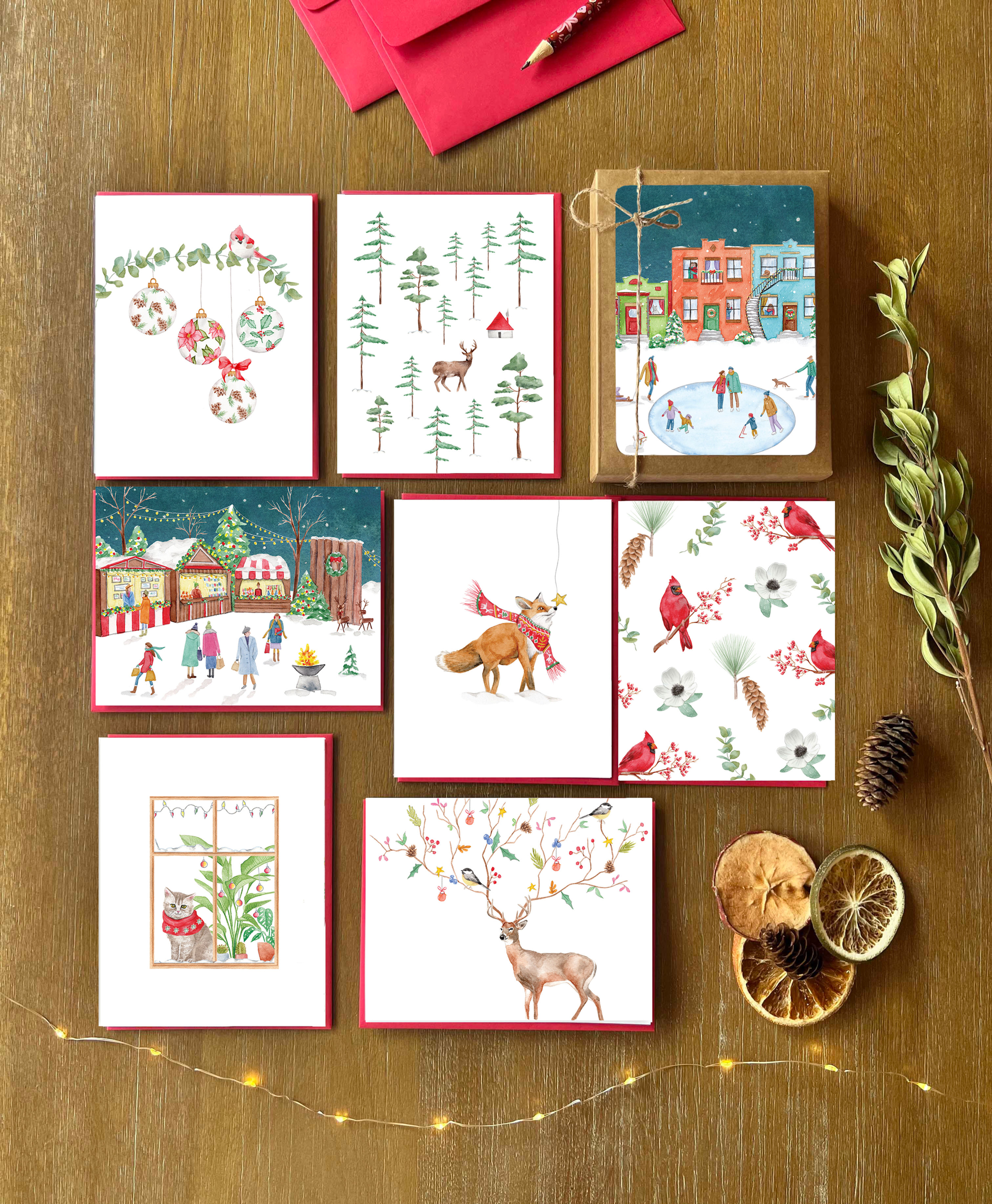 Coffret de cartes de Noël, Boite boîte de cartes de Noël, Fait au Québec, éco, Christmas cards box bundle, Made in Canada