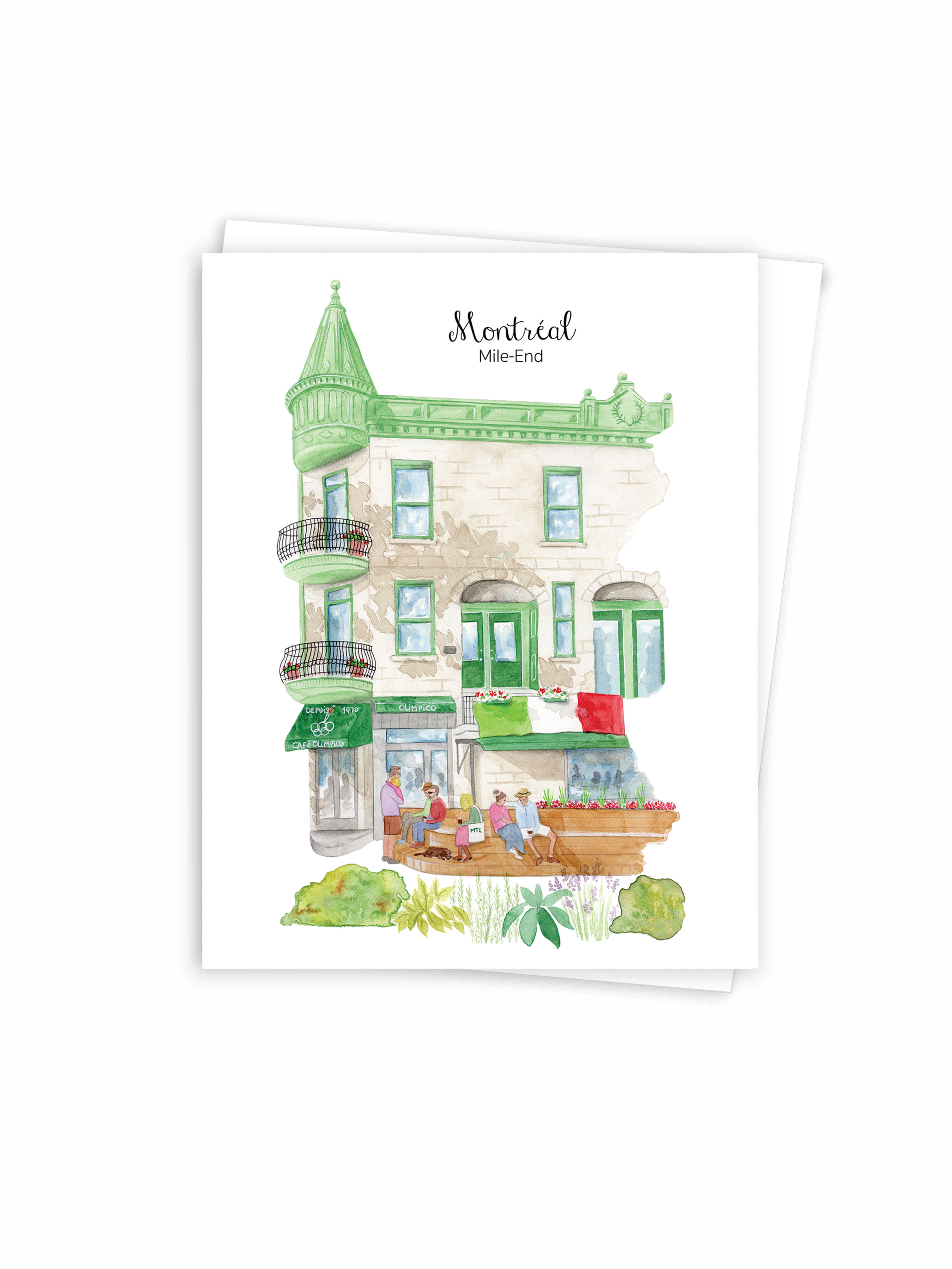 Carte de souhaits de Montréal, café olimpico souvenir, Mile-End - Montreal greeting card Mile-End Made in Quebec