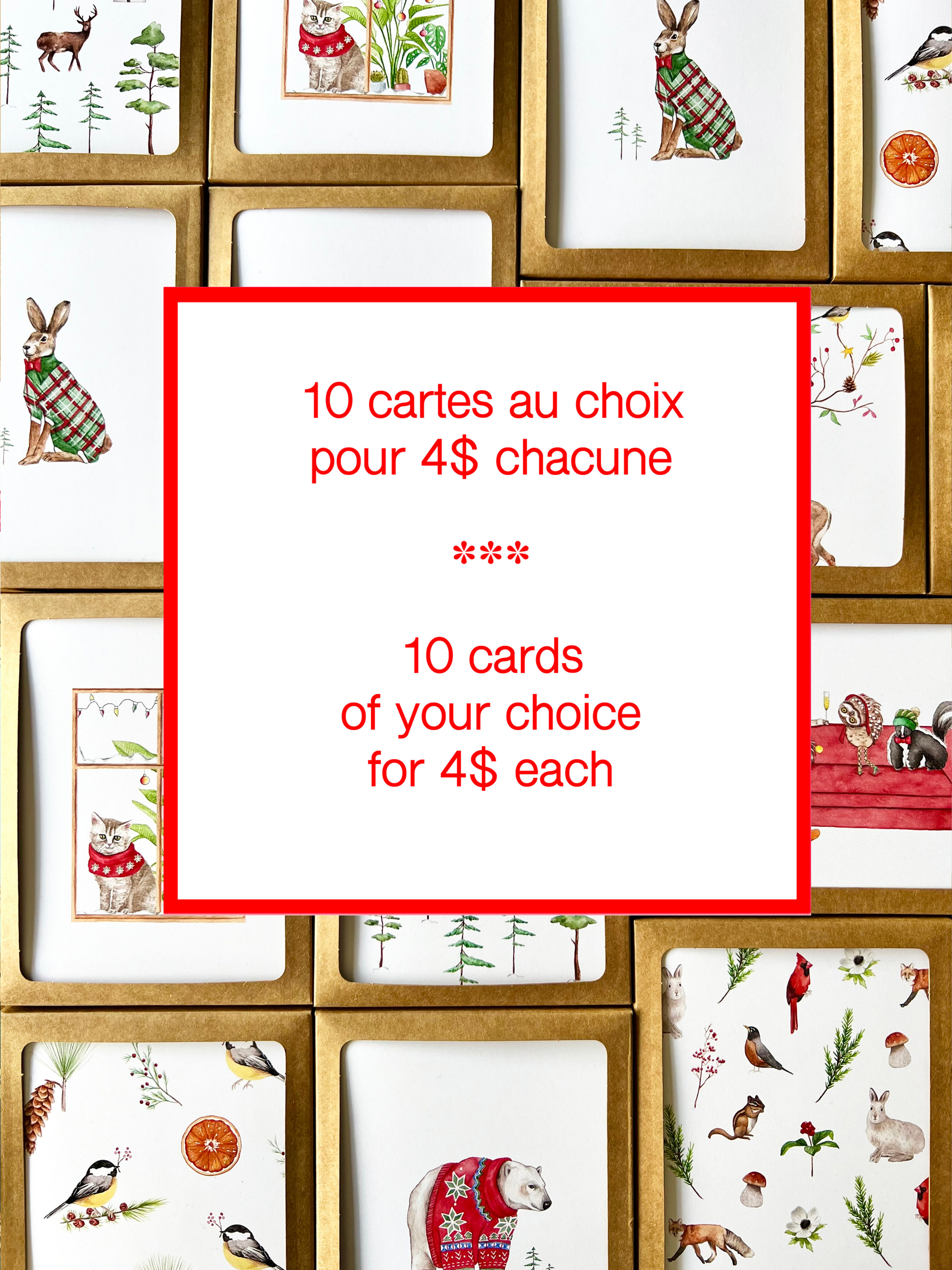 carte des noël des fêtes, lot de cartes fait au québec montréal, bundle of eco holiday christmas greeting card made in canada