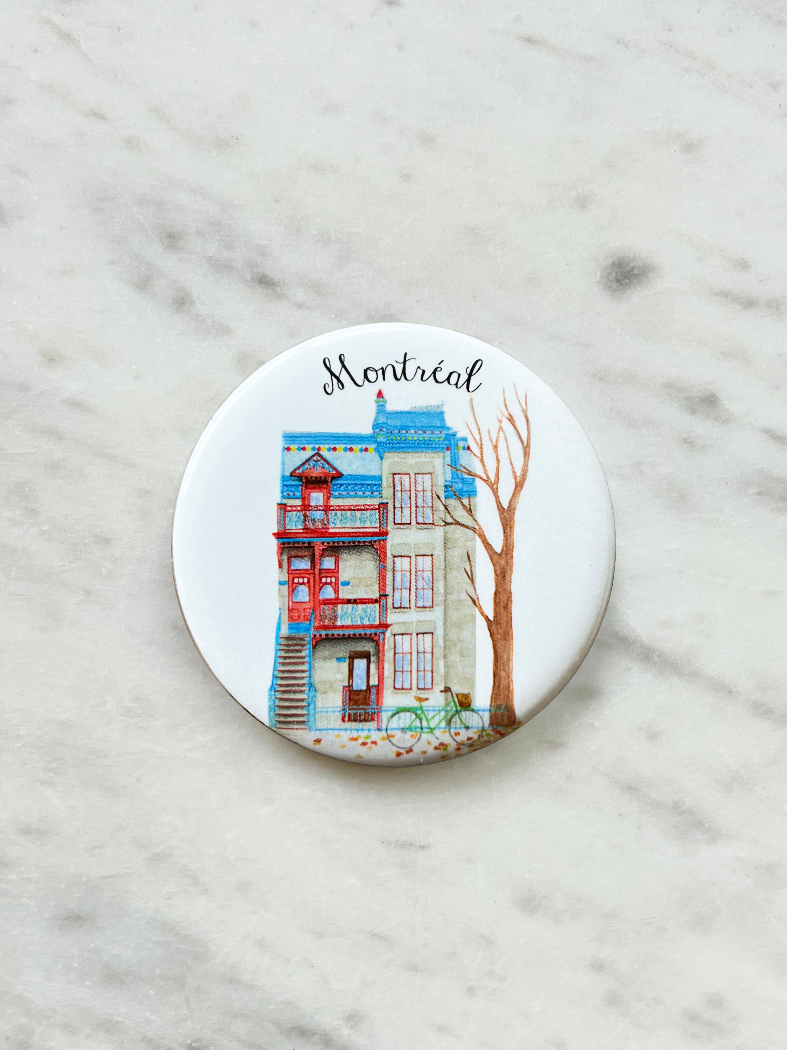 Aimant pour frigo de montréal, fait au québec, réfrigérateur, casier Montreal fridge magnet, souvenir, Plateau, façade