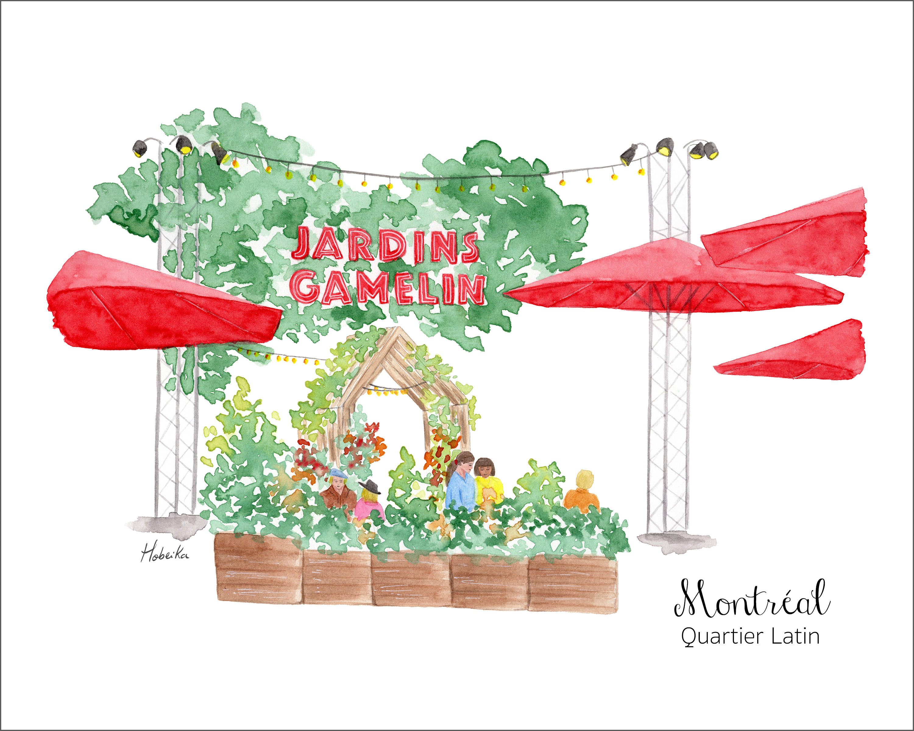 Affiche art print poster Montreal Quartier Latin Jardins Gamelin Montréal