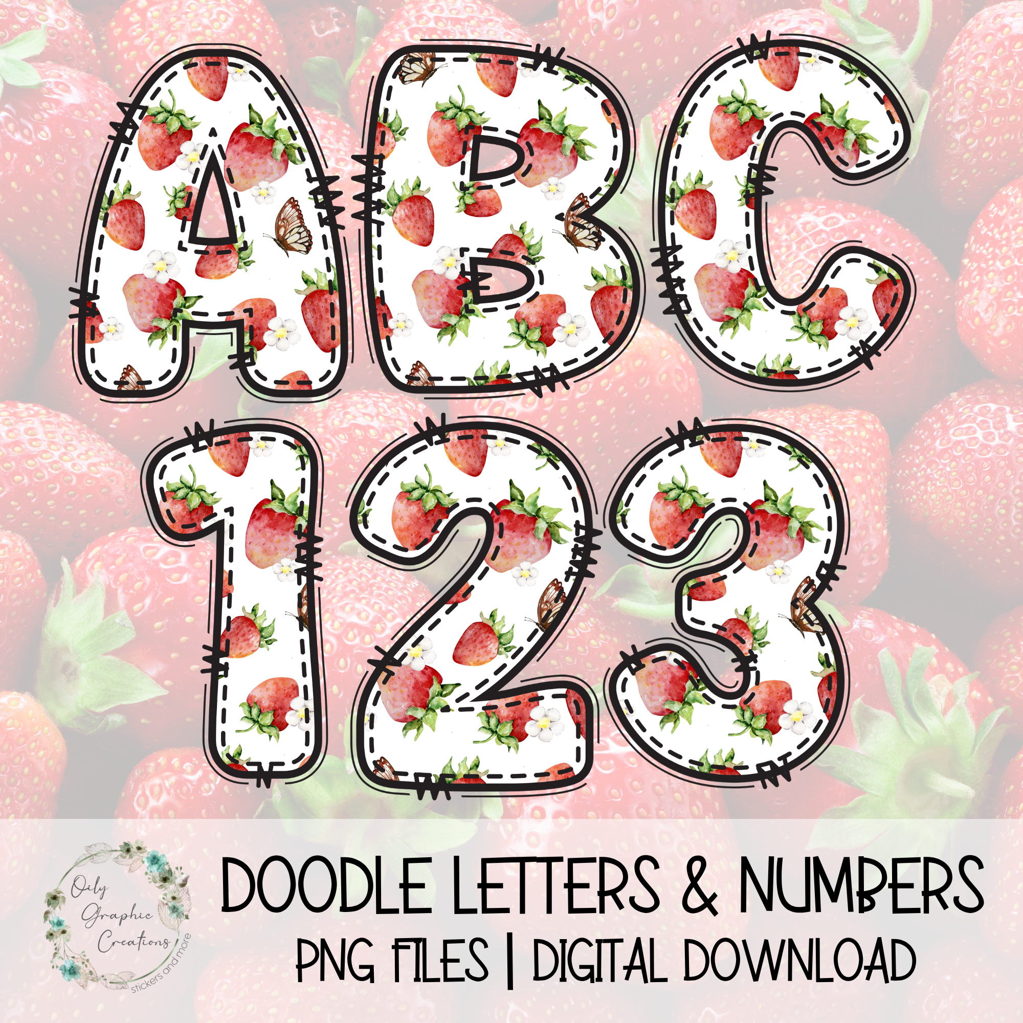 Summer Strawberry 2 Doodle Letter Clip Art