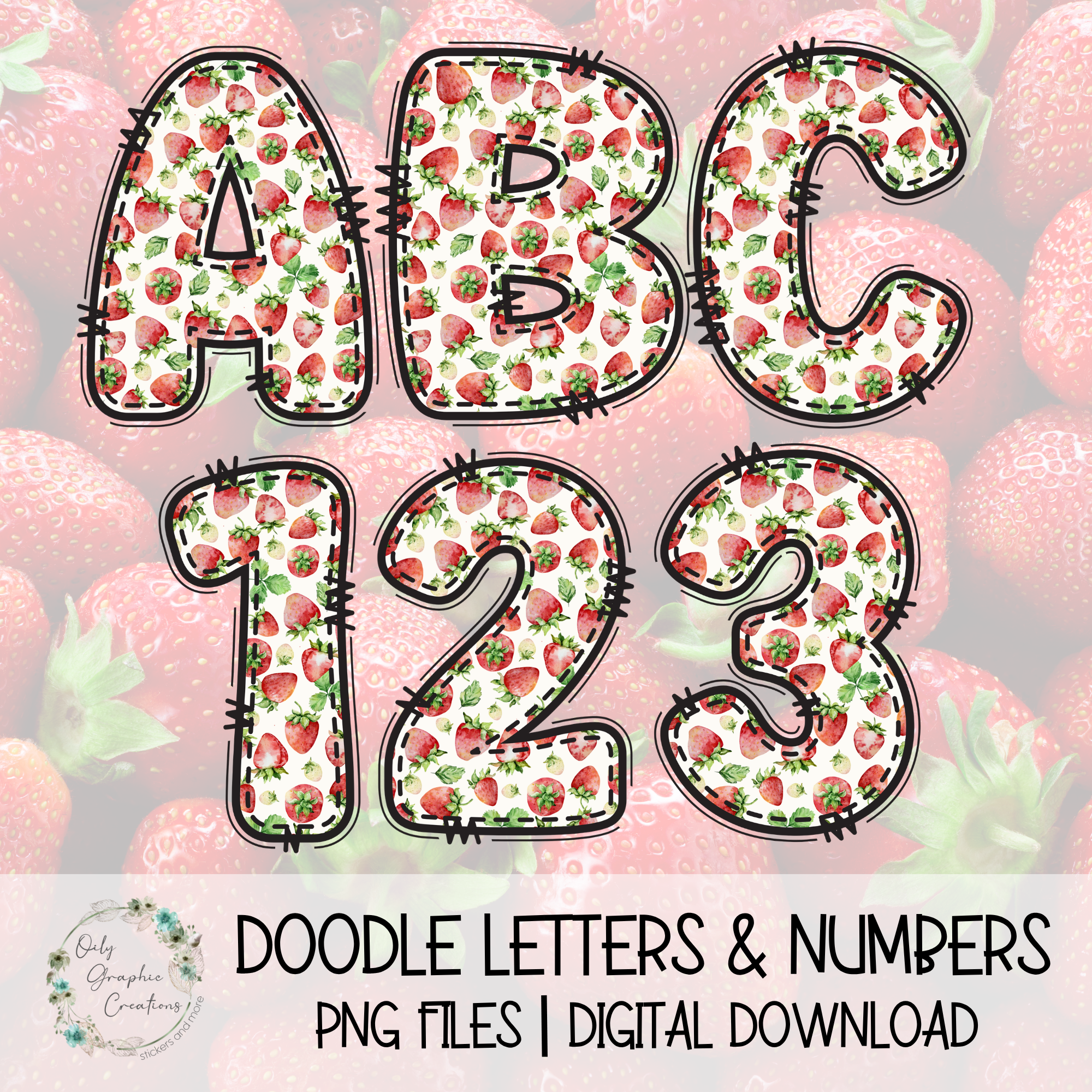 Summer Strawberry 3 Doodle Letter Clip Art