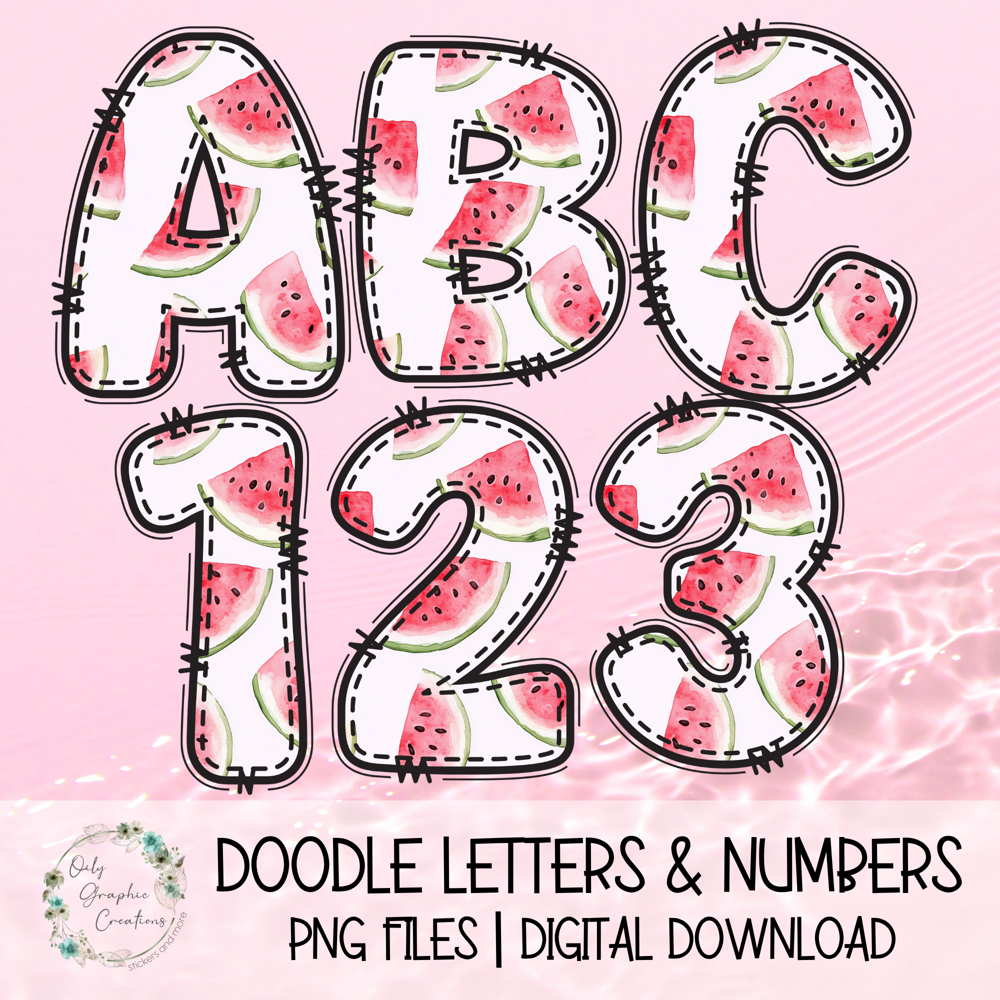Pink Summer Fruit 3 Doodle Letter Clip Art