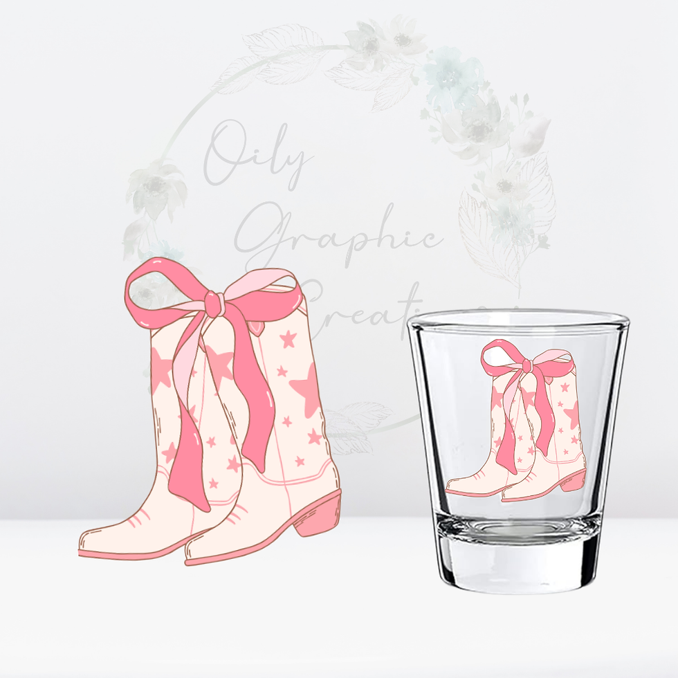 Pink Boots and Bows- UV DTF Shot Glass Decal