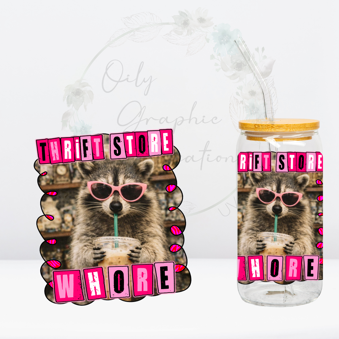 Thrift Store Raccoon- UV DTF Decal