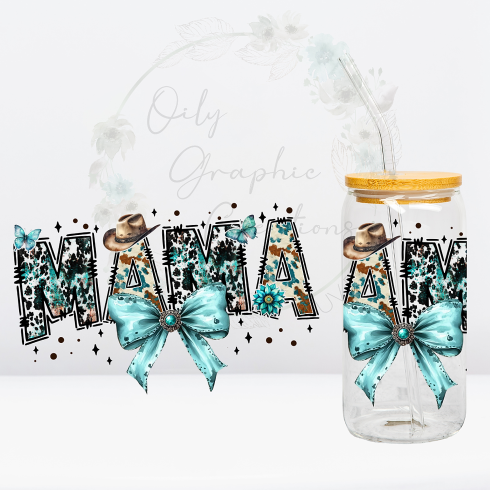 Mama Blue Bow- UV DTF Wrap