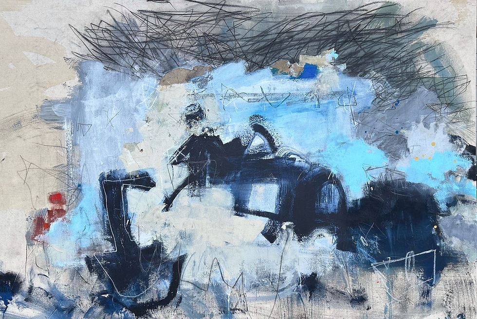 Abstract painting of a couple kissing in swimming pools