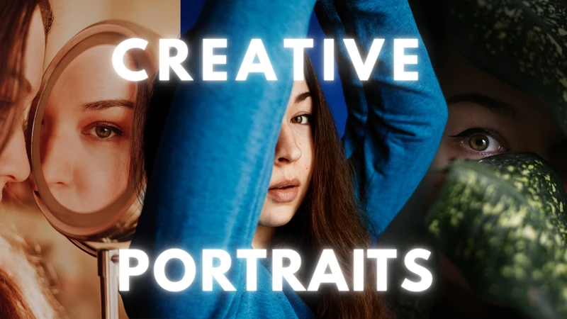 preview of creative portraits course, featuring three portraits