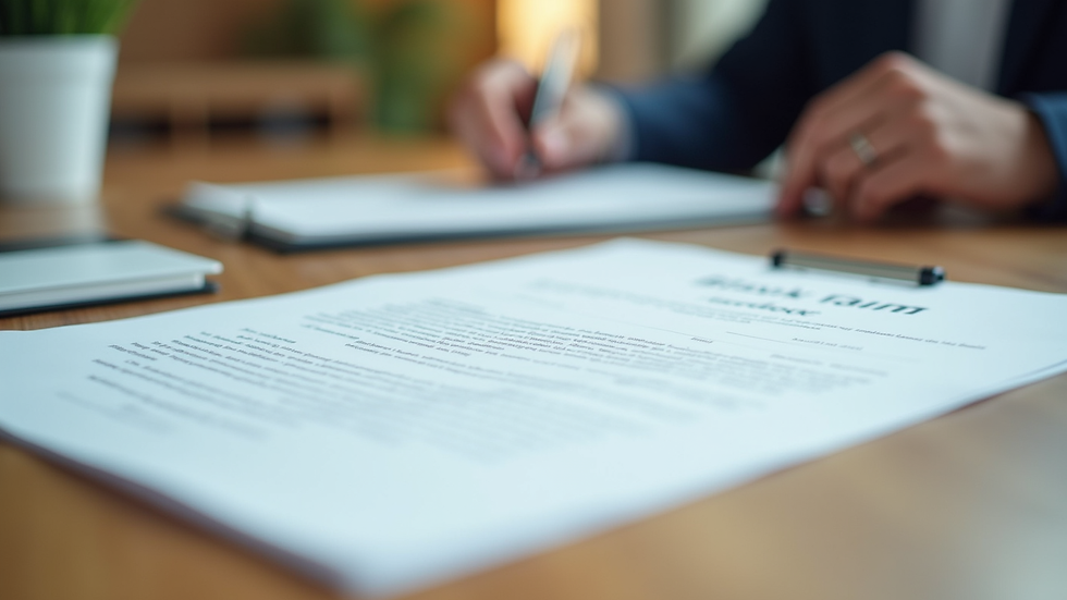 Close-up view of a signed business contract on a wooden desk